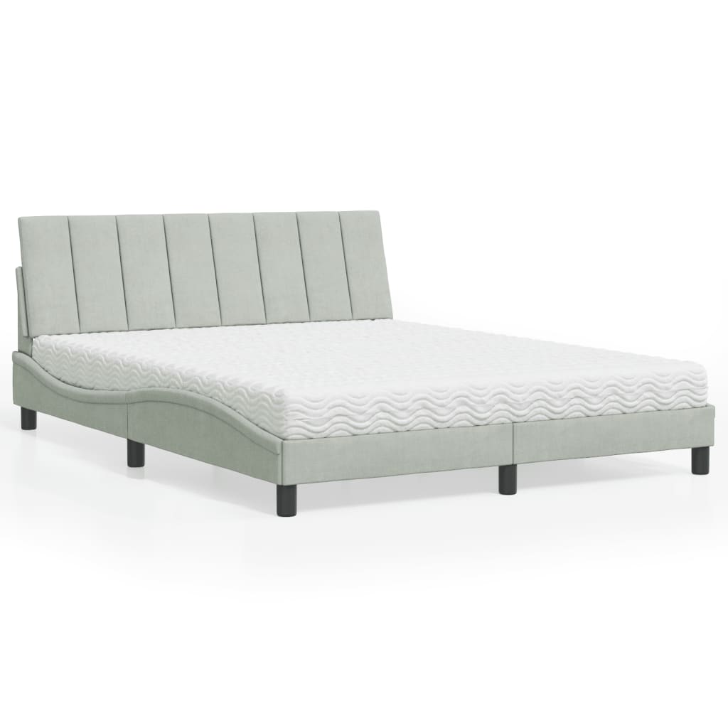 Lit avec matelas Hanko gris clair 160x200 cm velours - XIOS