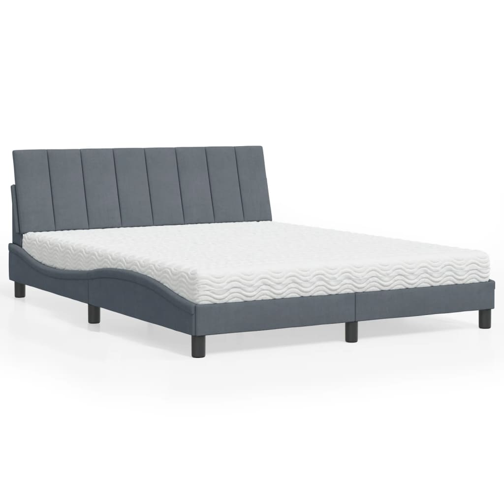 Lit avec matelas Hanko gris foncé 160x200 cm velours - XIOS