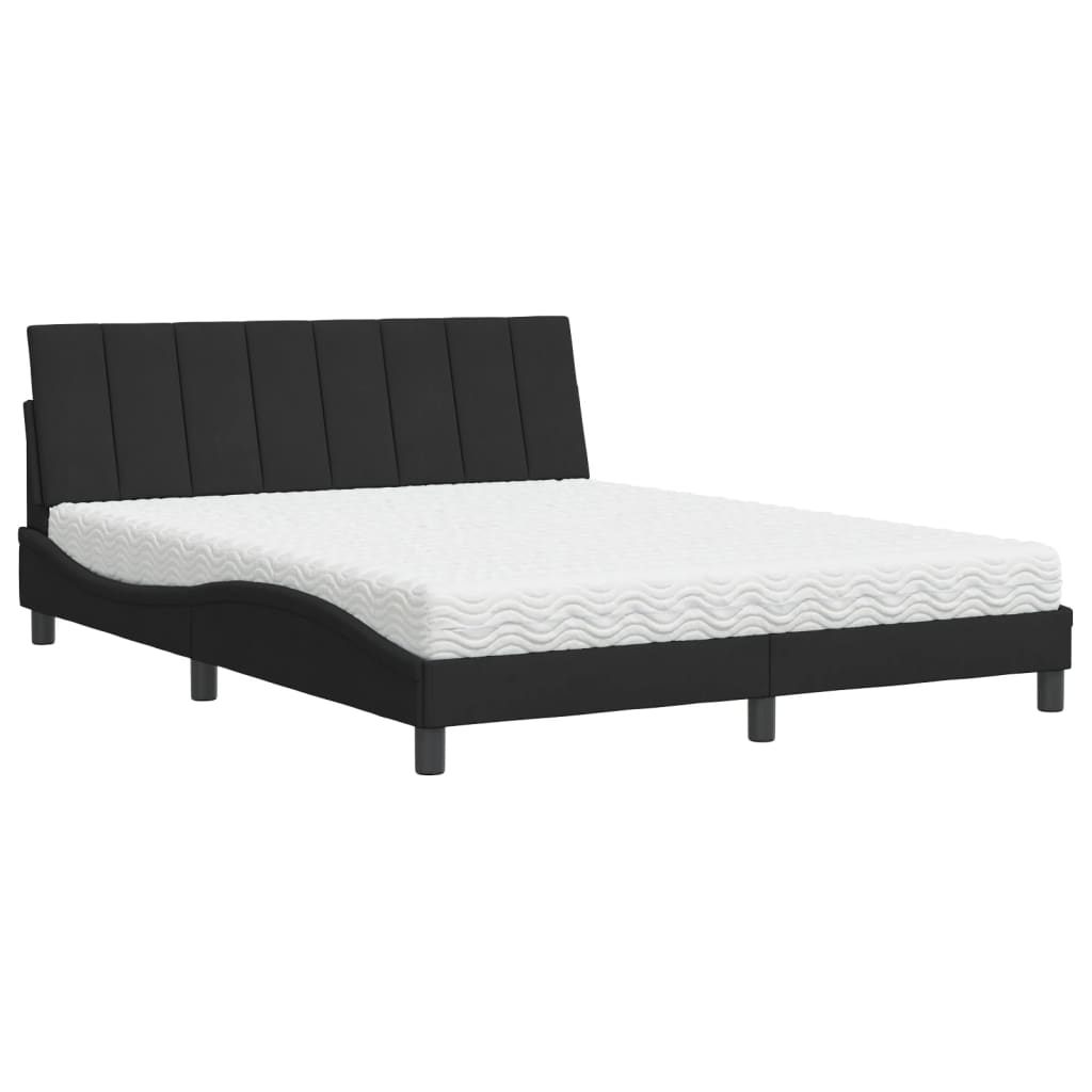 Lit avec matelas noir 160x200 cm velours - XIOS