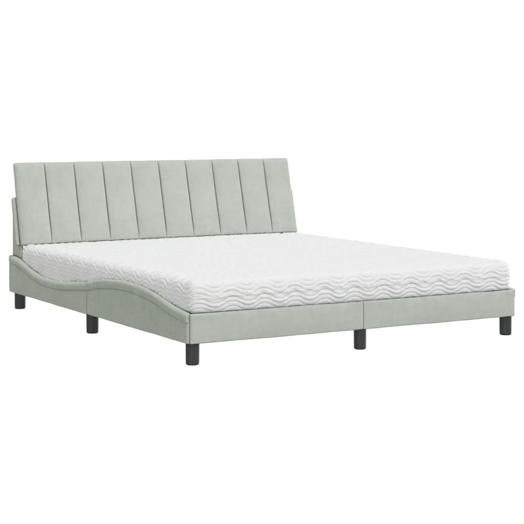 Lit avec matelas Hanko gris clair 180x200 cm velours - XIOS