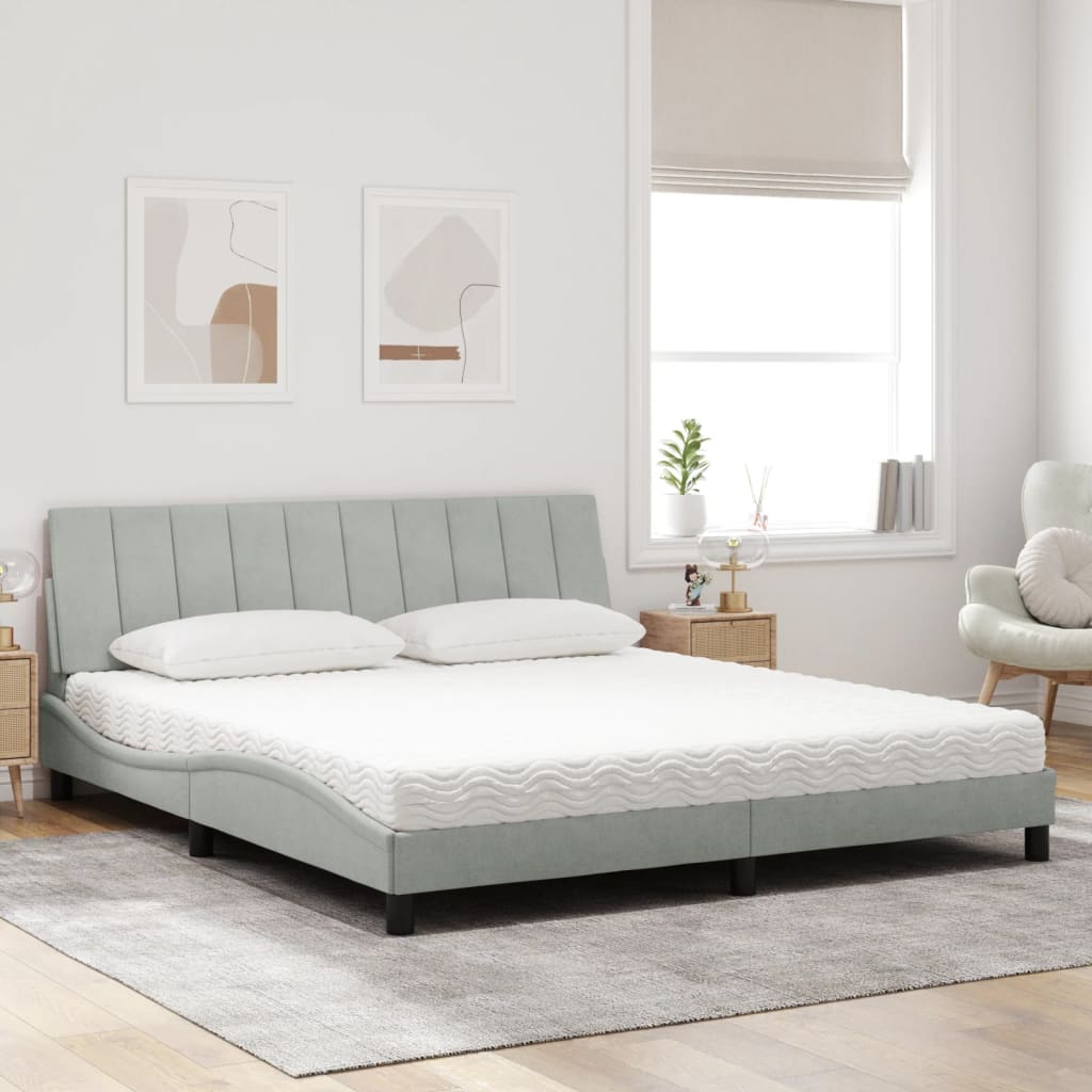 Lit avec matelas Hanko gris clair 180x200 cm velours - XIOS