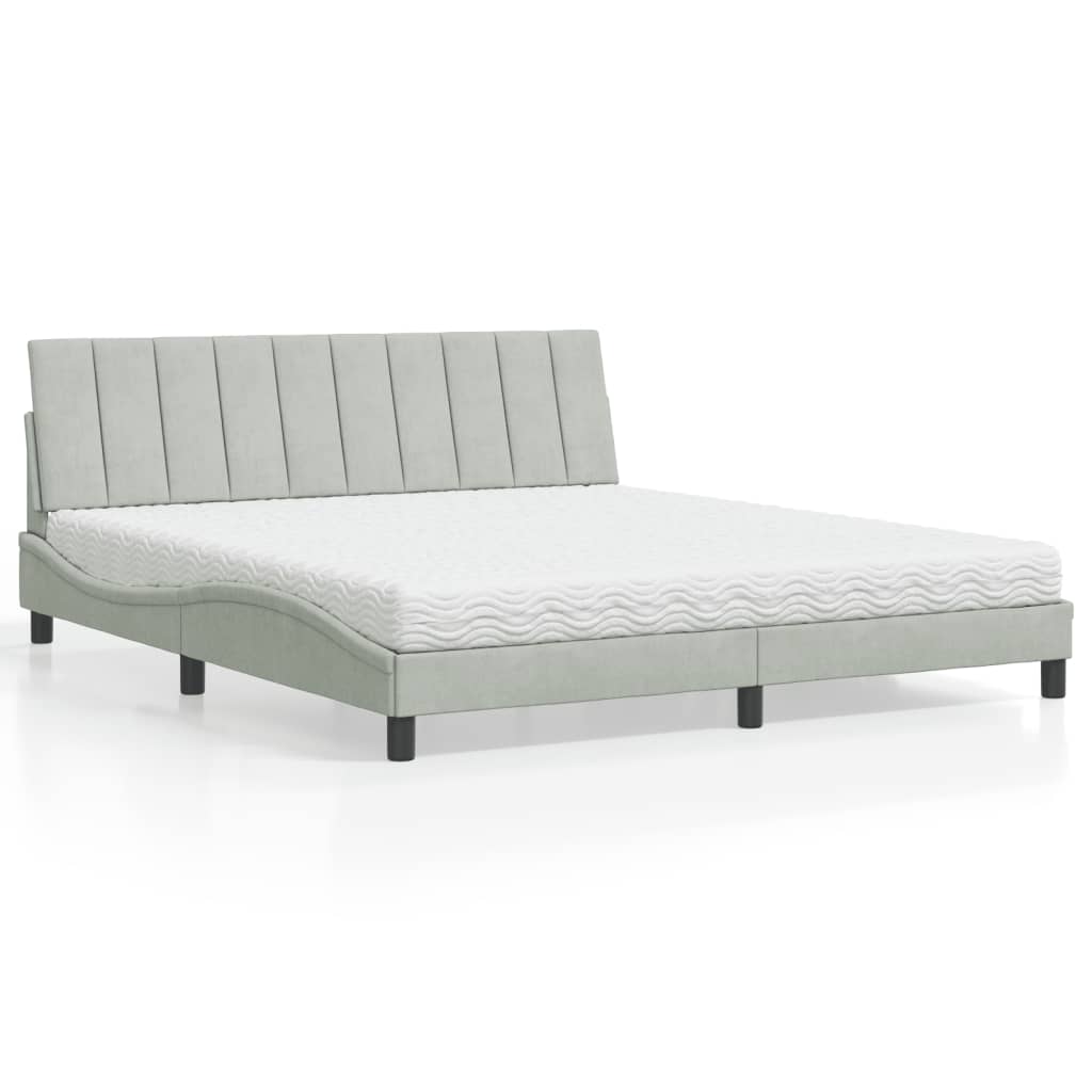Lit avec matelas Hanko gris clair 180x200 cm velours - XIOS