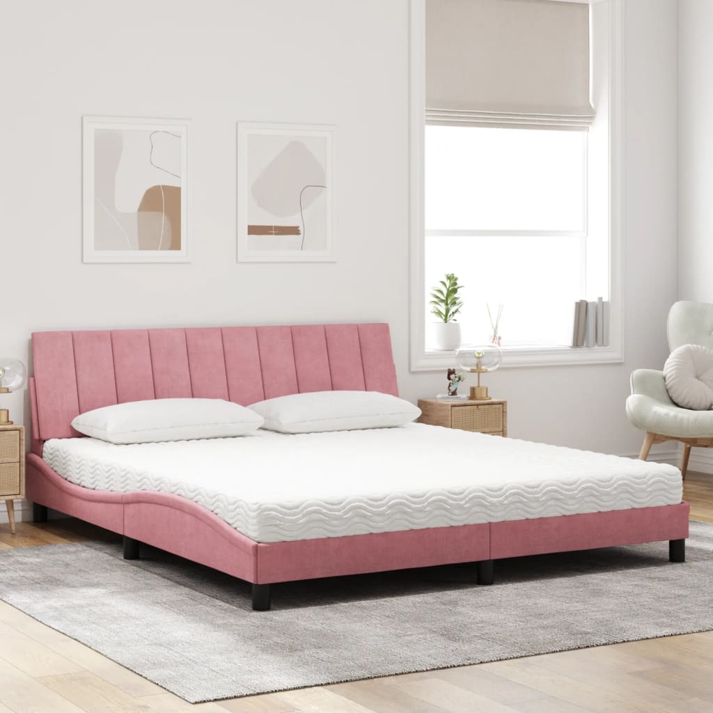 Lit avec matelas Hanko rose 180x200 cm velours - XIOS
