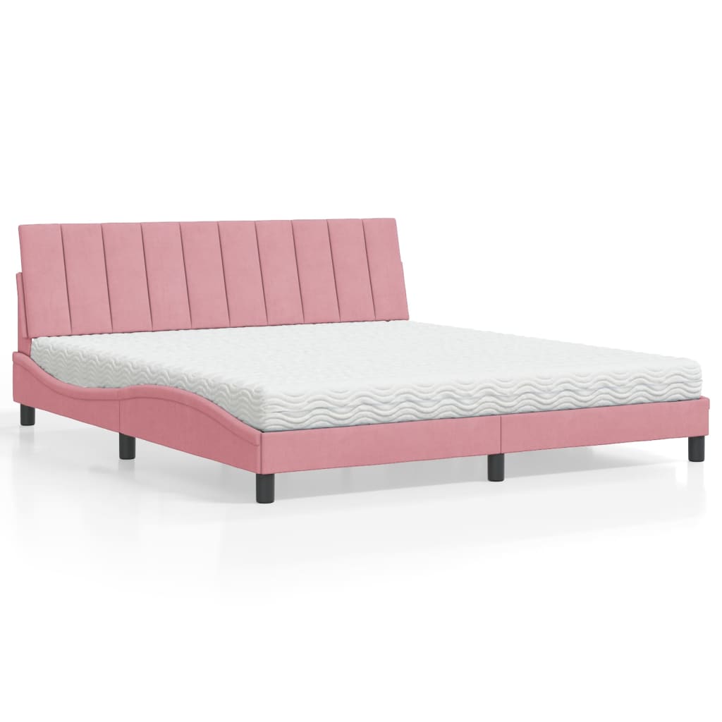 Lit avec matelas Hanko rose 180x200 cm velours - XIOS