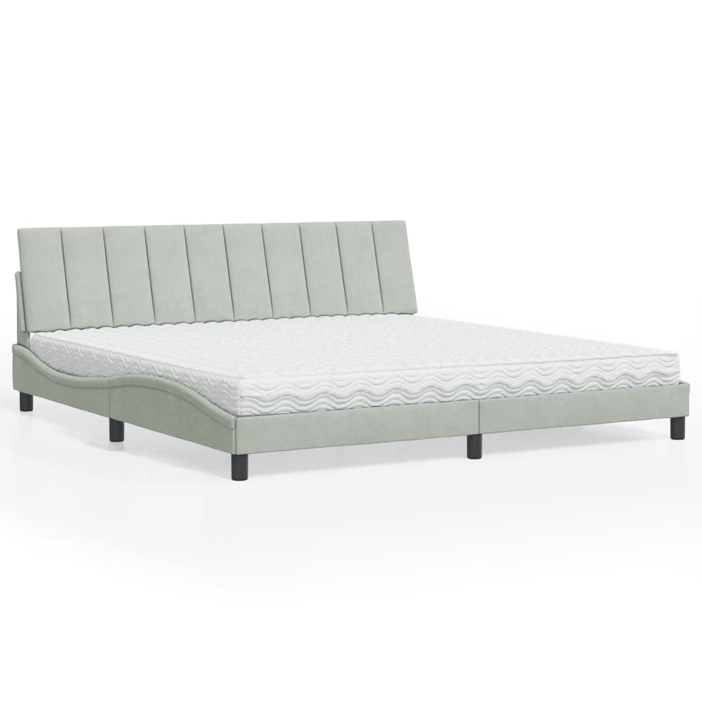Lit avec matelas Hanko gris clair 200x200 cm velours - XIOS