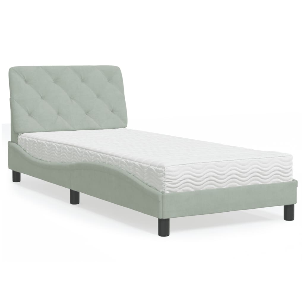 Lit avec matelas gris clair 80x200 cm velours - XIOS