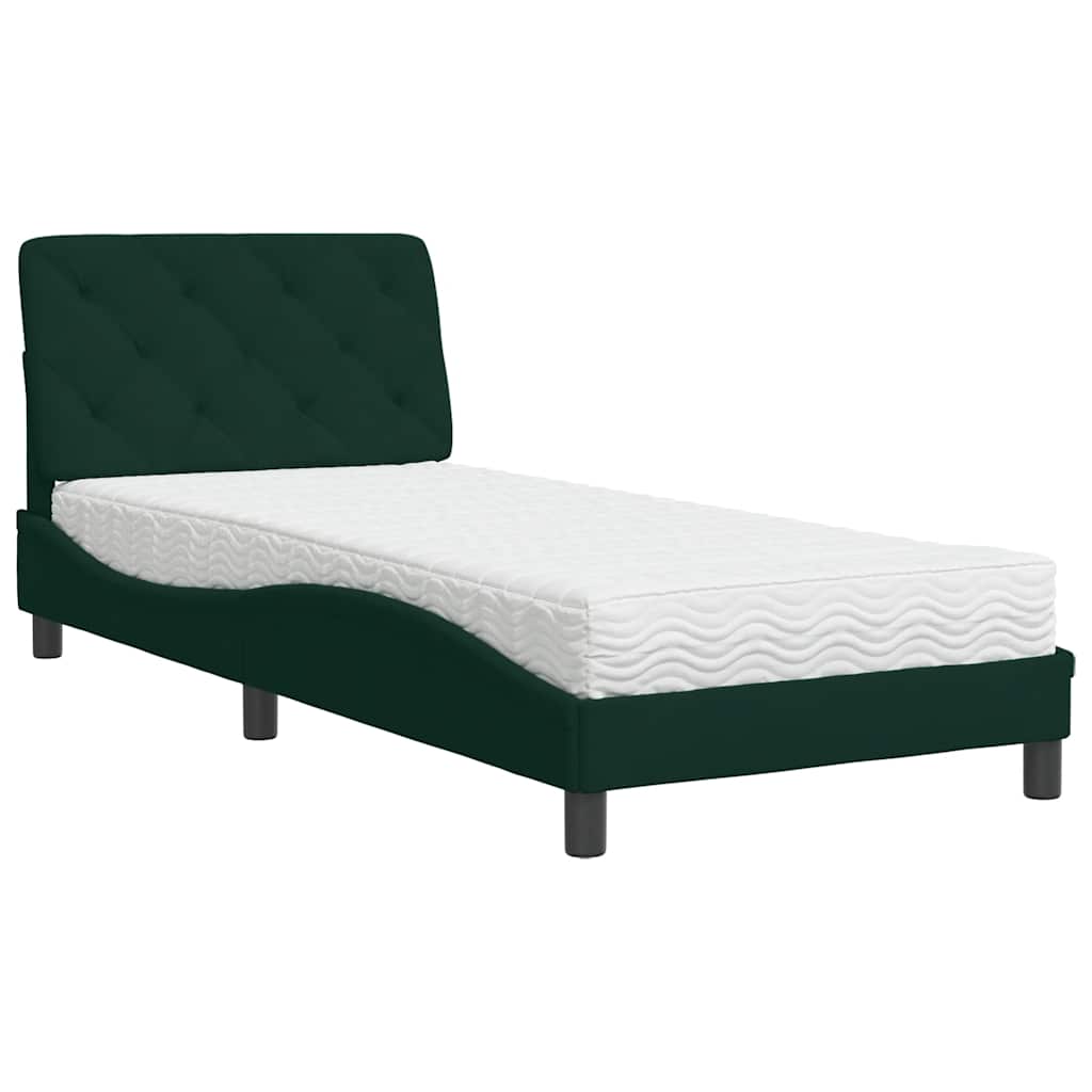 Lit avec matelas vert foncé 80x200 cm velours - XIOS