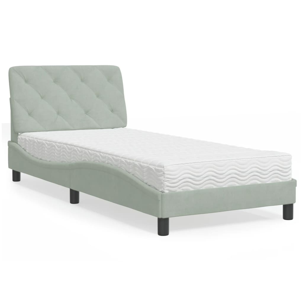 Lit avec matelas gris clair 90x190 cm velours - XIOS
