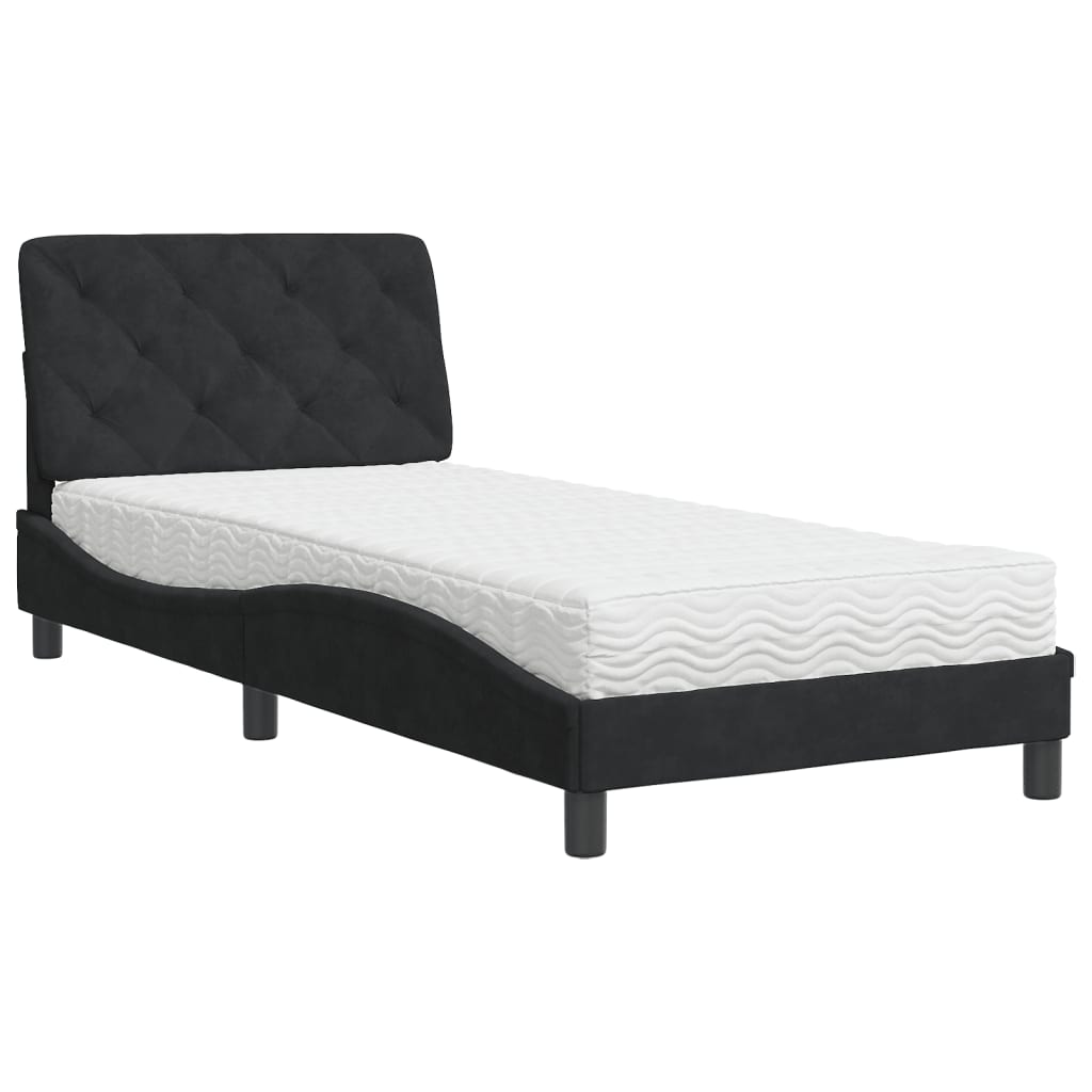Lit avec matelas noir 90x190 cm velours - XIOS