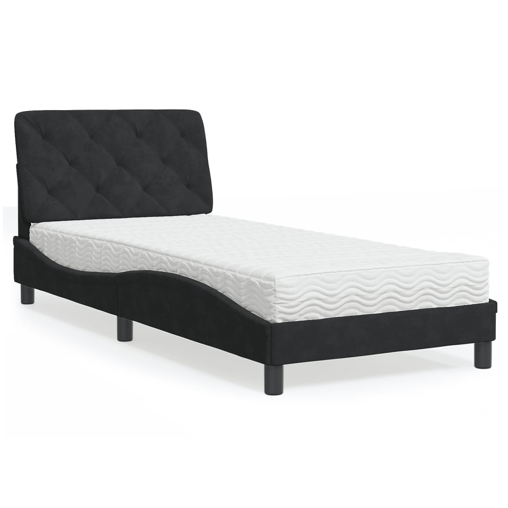 Lit avec matelas noir 90x190 cm velours - XIOS