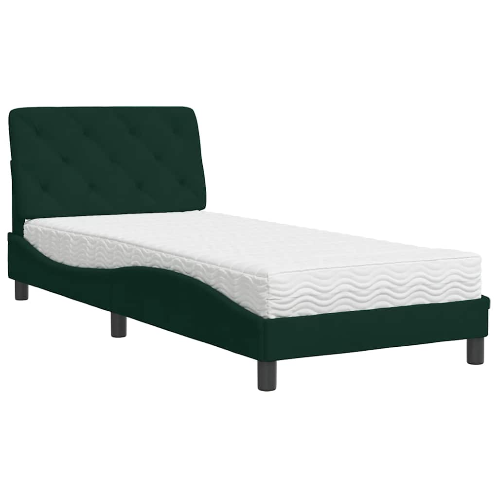 Lit avec matelas vert foncé 90x190 cm velours - XIOS