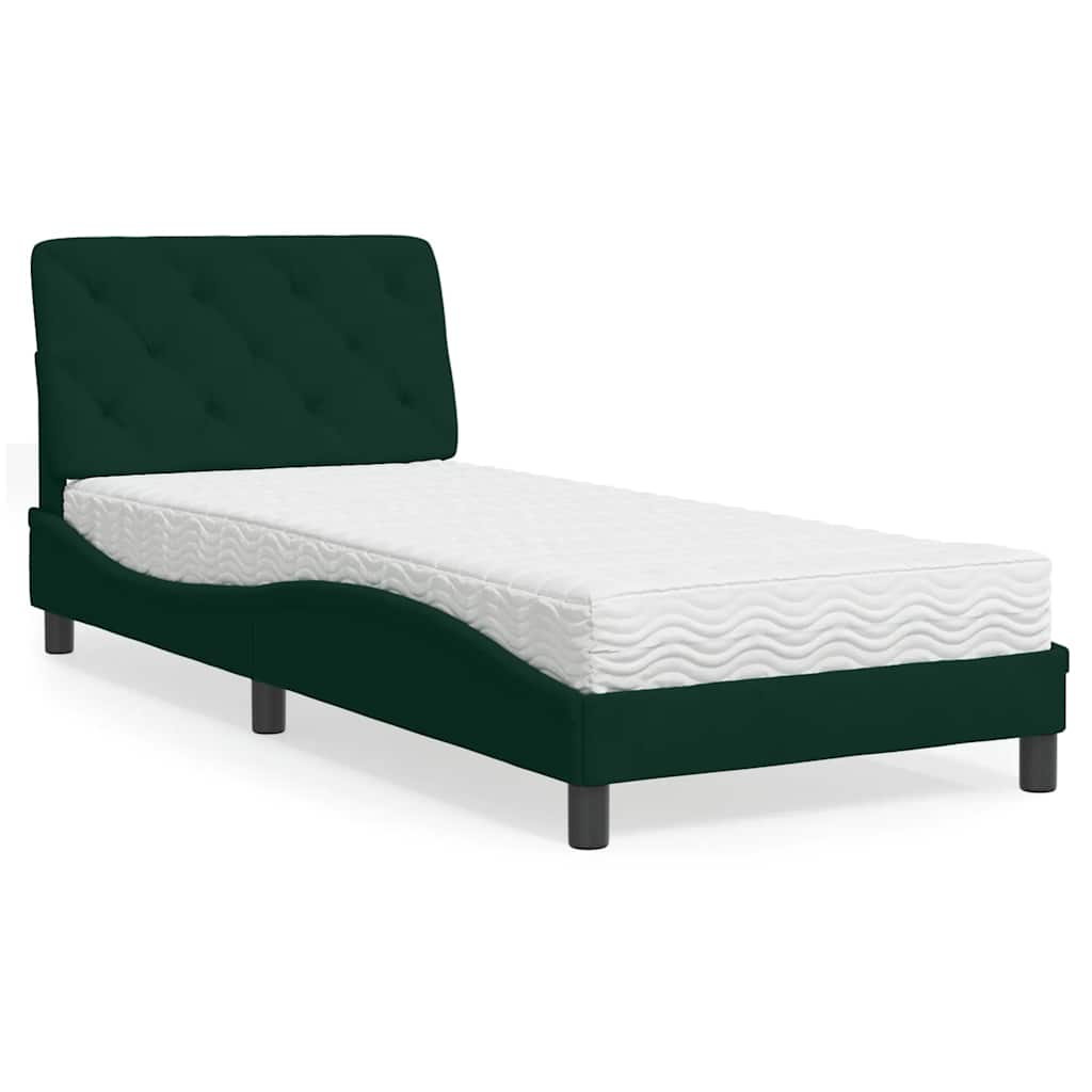 Lit avec matelas vert foncé 90x190 cm velours - XIOS
