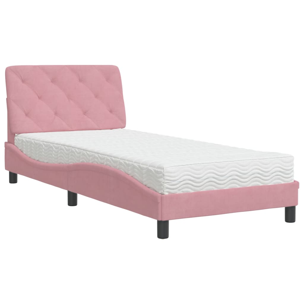 Lit avec matelas rose 90x190 cm velours - XIOS