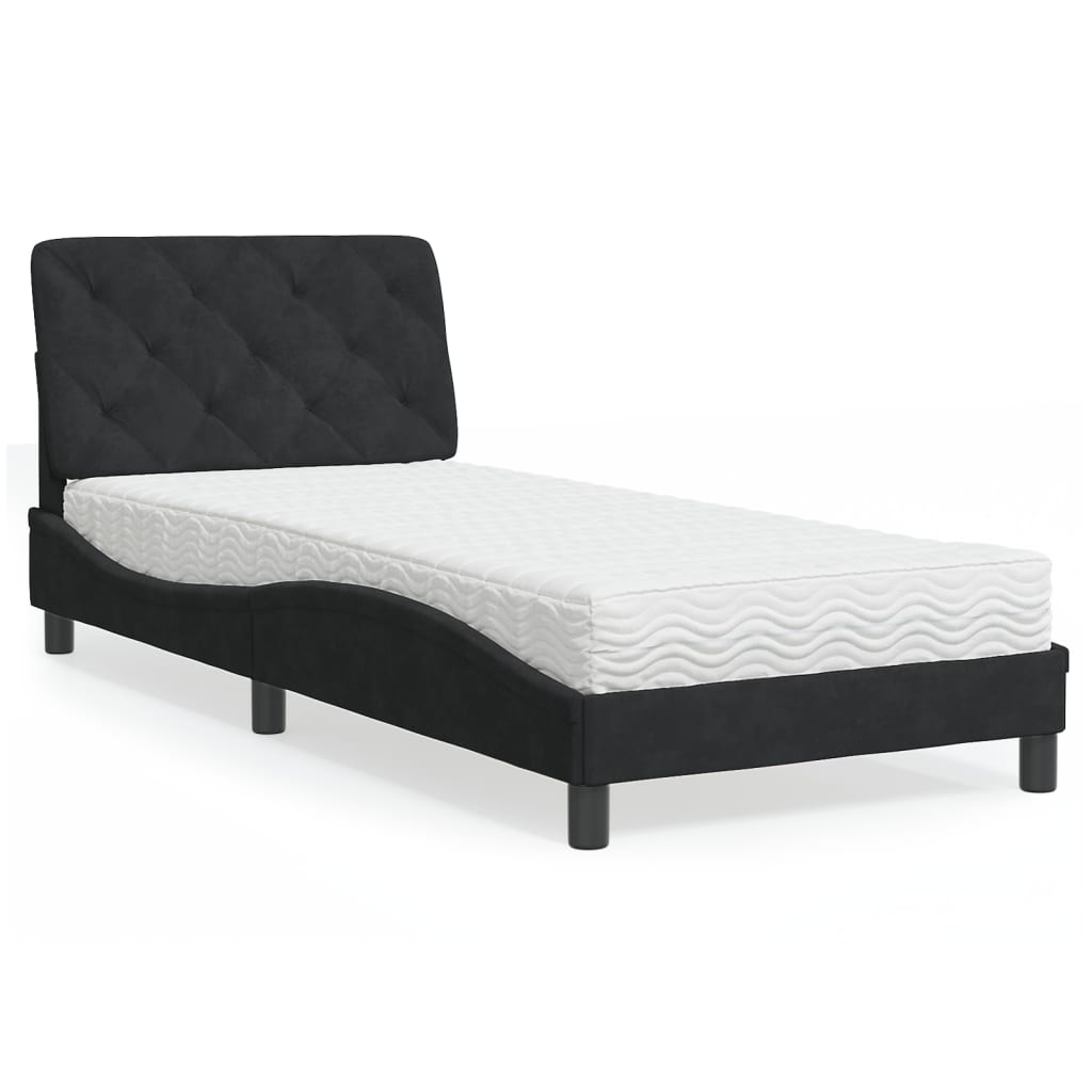 Lit avec matelas noir 90x200 cm velours - XIOS
