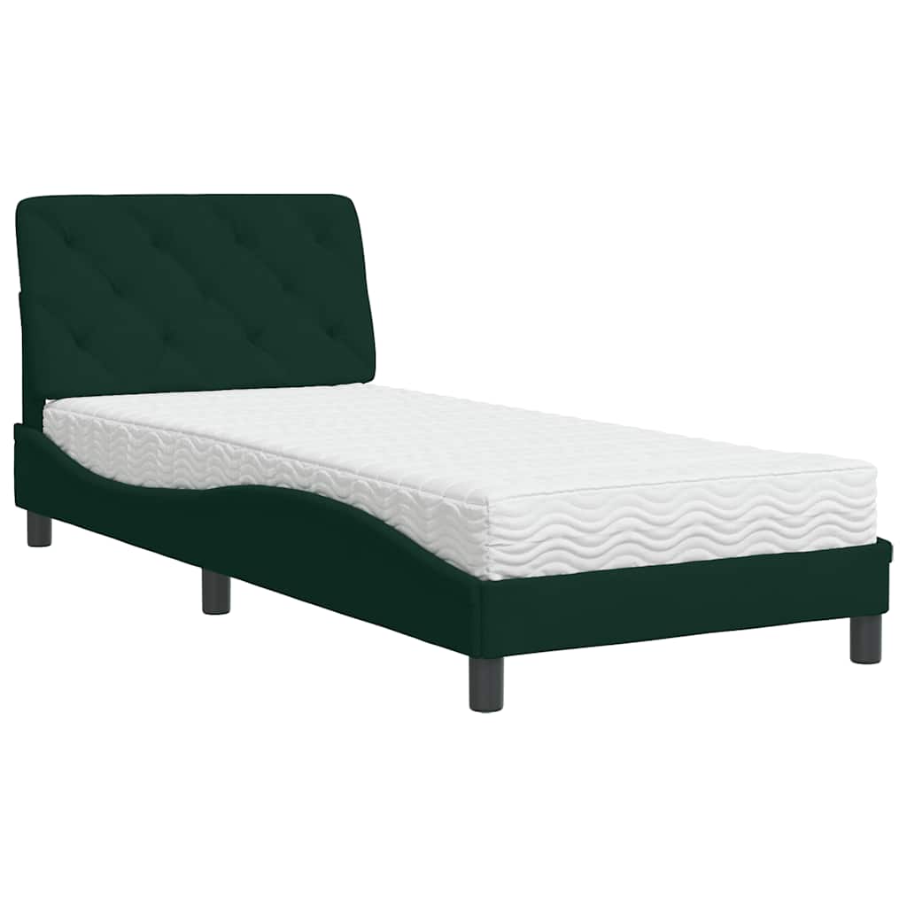 Lit avec matelas vert foncé 90x200 cm velours - XIOS