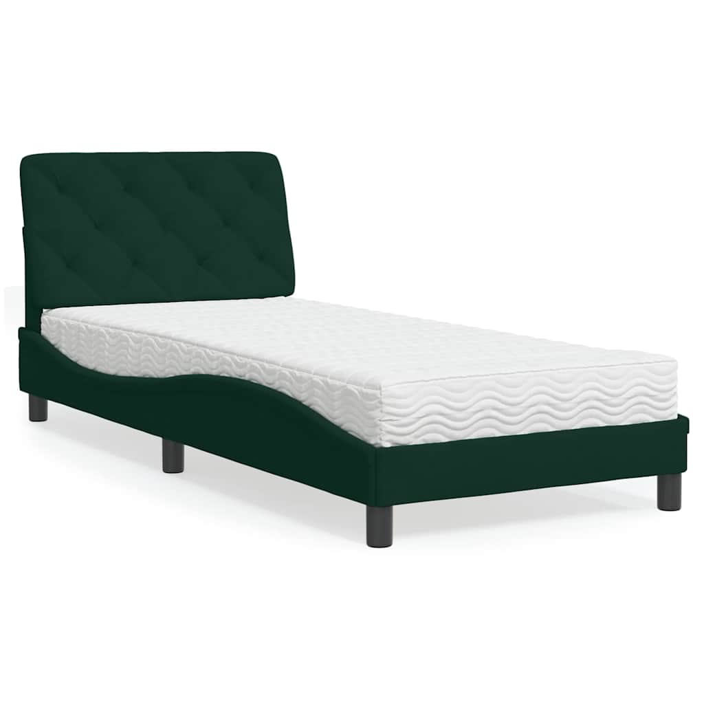 Lit avec matelas vert foncé 90x200 cm velours - XIOS