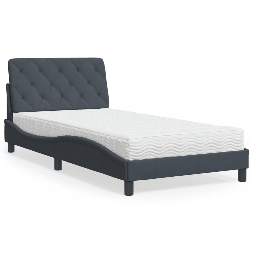 Lit avec matelas gris foncé 100x200 cm velours - XIOS