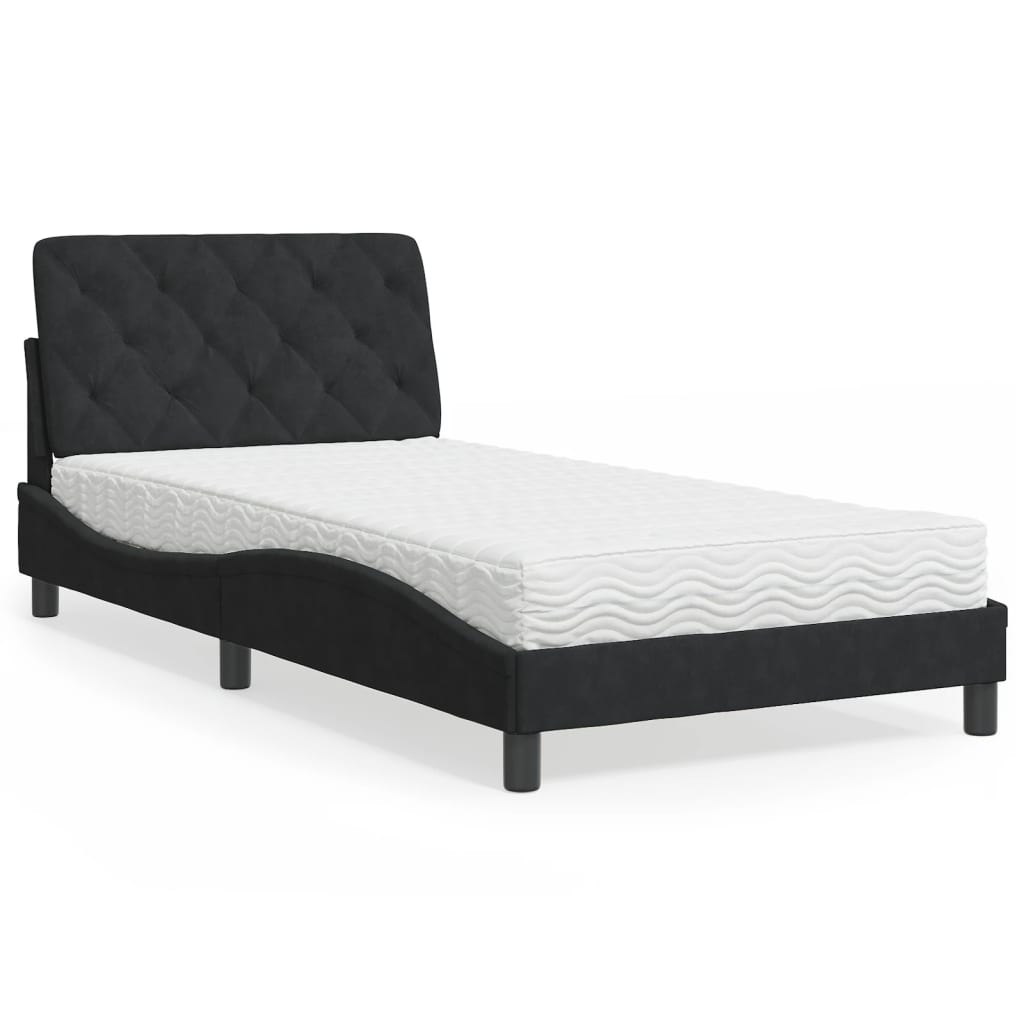 Lit avec matelas noir 100x200 cm velours - XIOS