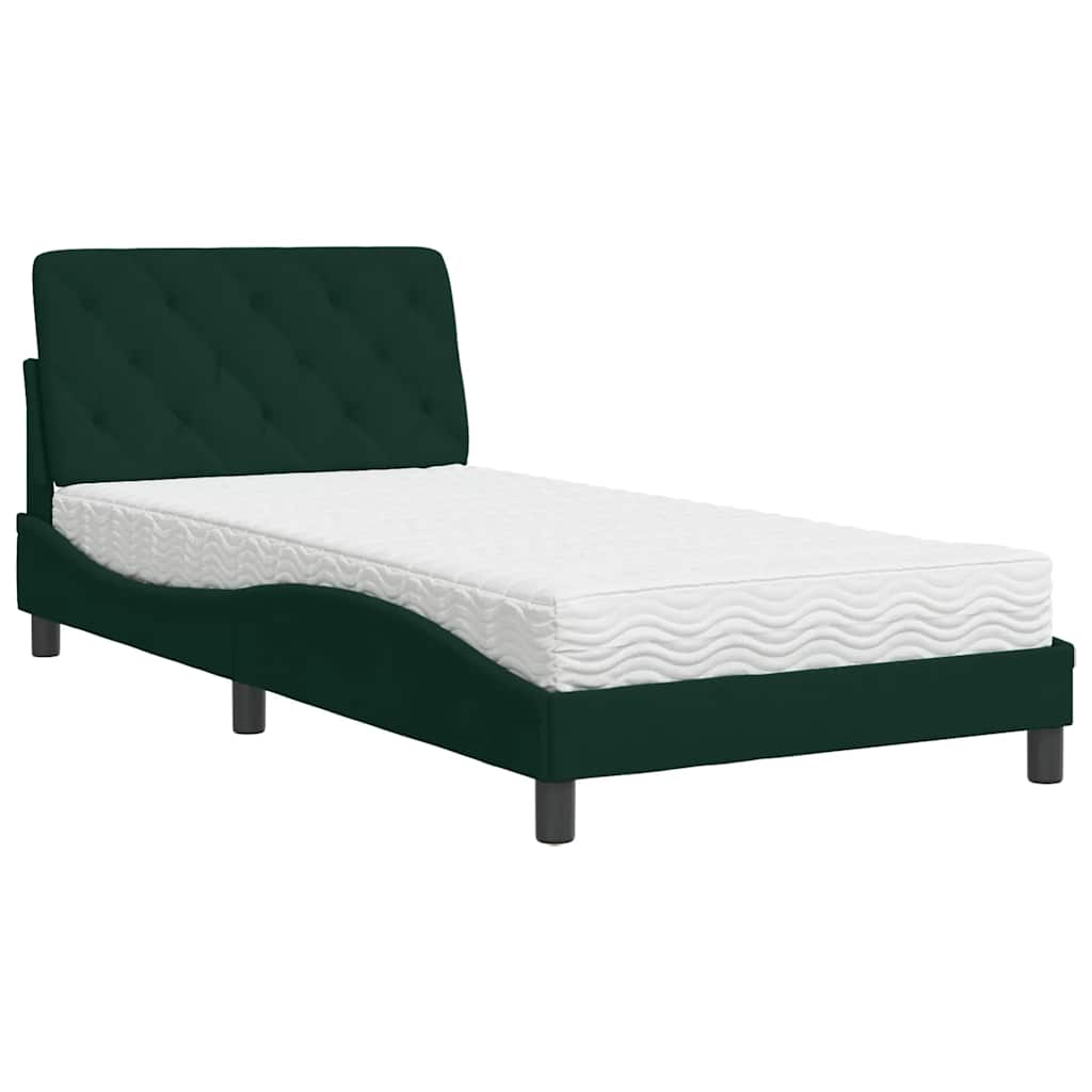 Lit avec matelas vert foncé 100x200 cm velours - XIOS