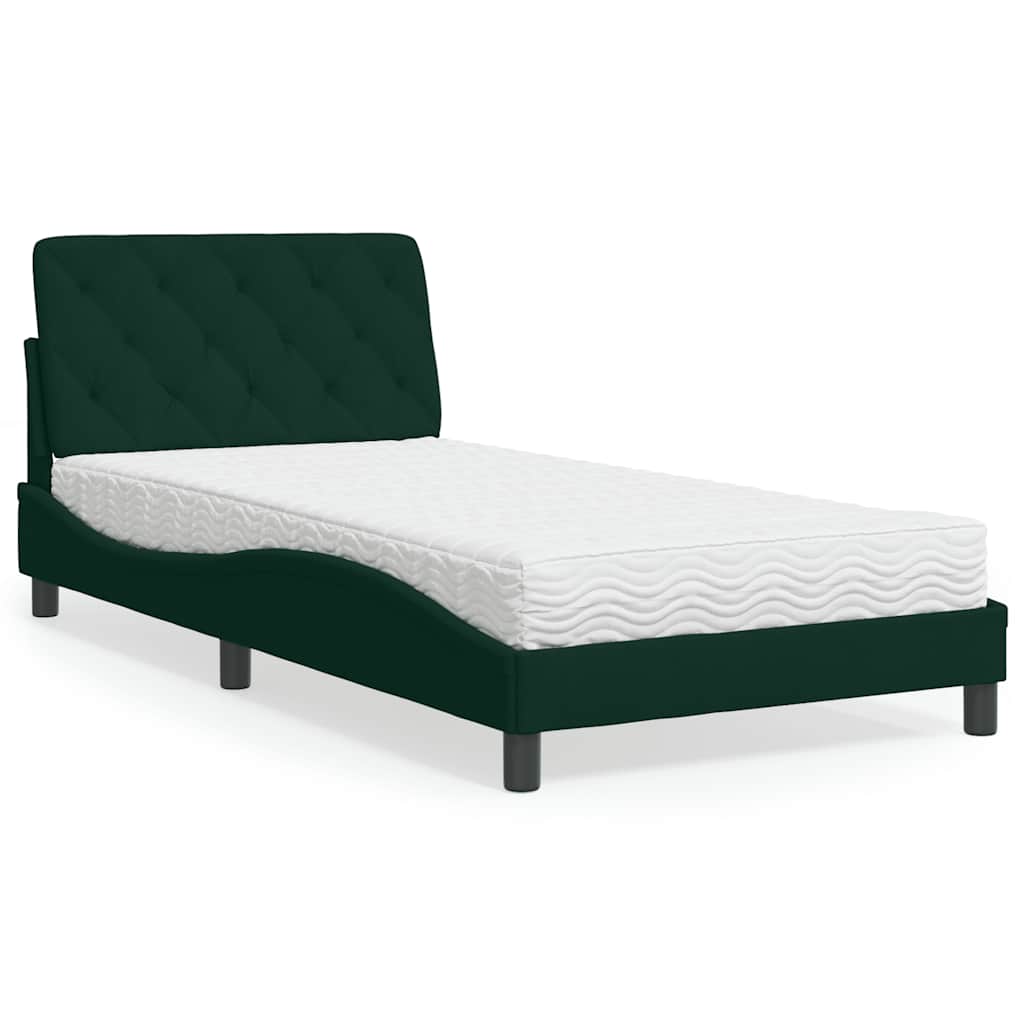 Lit avec matelas vert foncé 100x200 cm velours - XIOS
