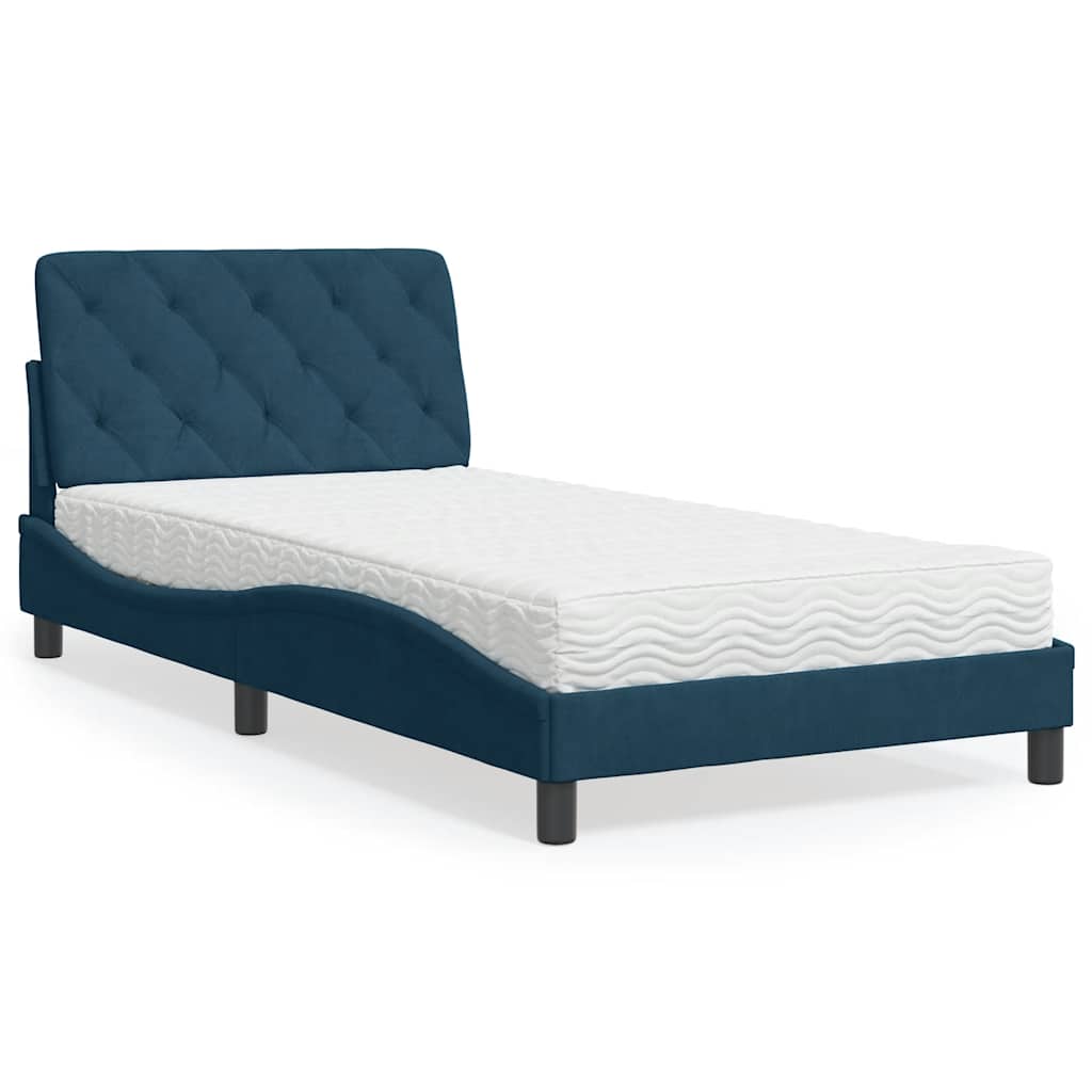Lit avec matelas bleu 100x200 cm velours - XIOS