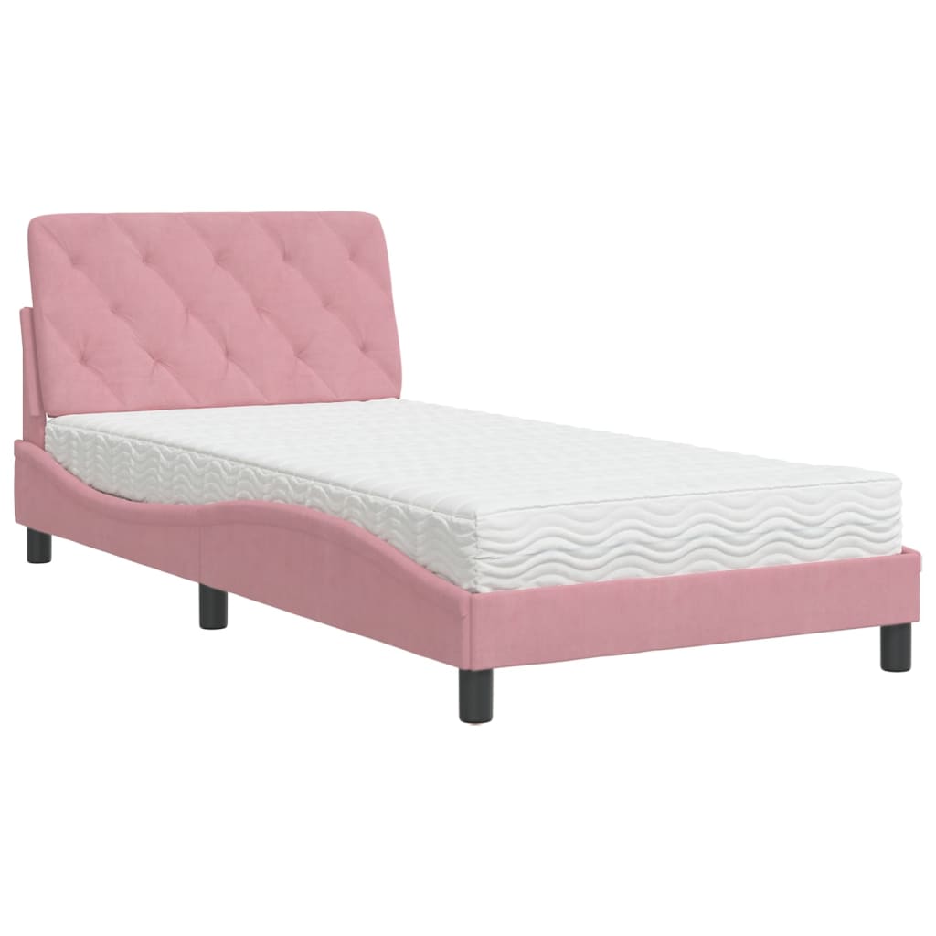 Lit avec matelas rose 100x200 cm velours - XIOS