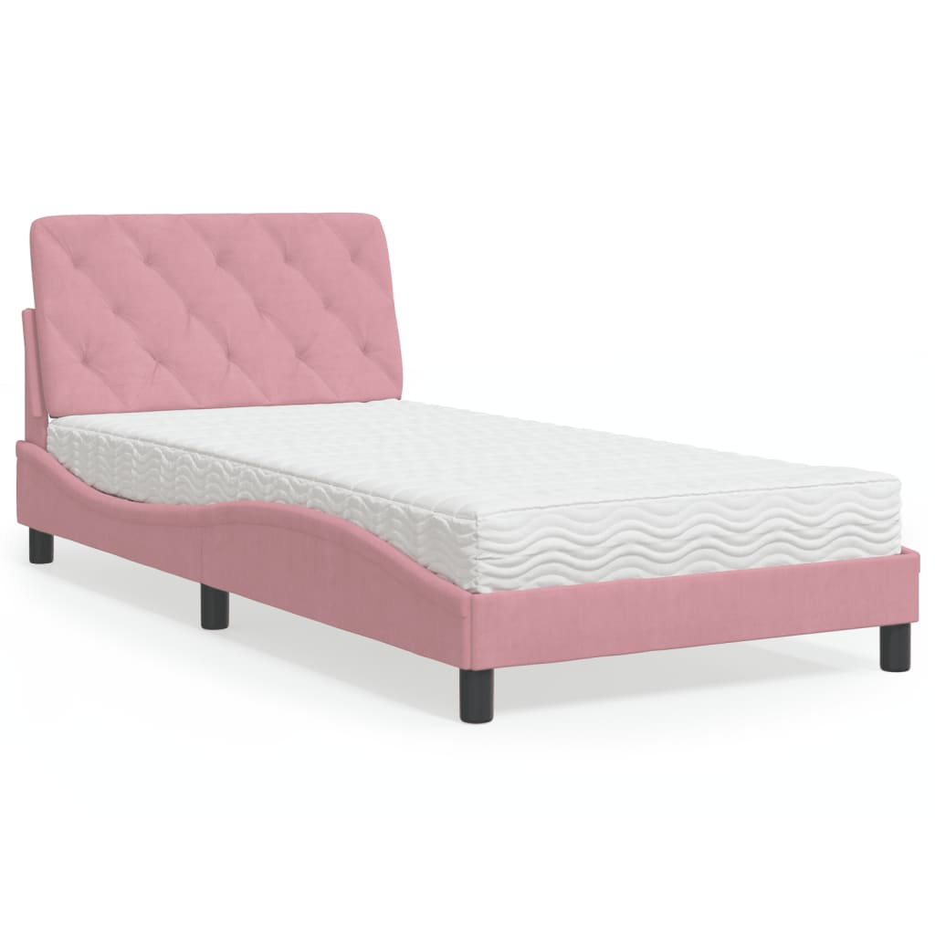 Lit avec matelas rose 100x200 cm velours - XIOS
