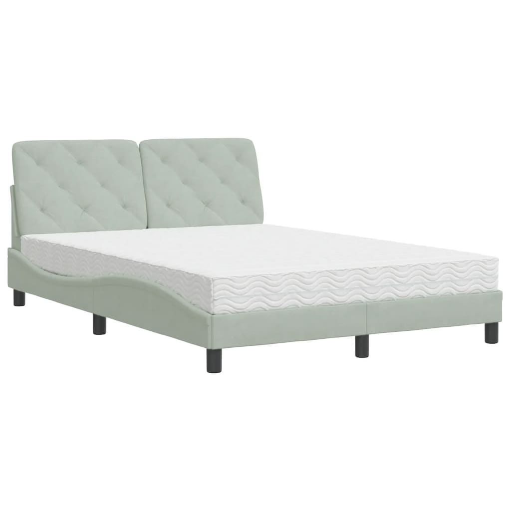 Lit avec matelas gris clair 140x190 cm velours - XIOS