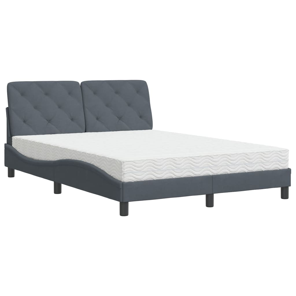 Lit avec matelas gris foncé 140x190 cm velours - XIOS