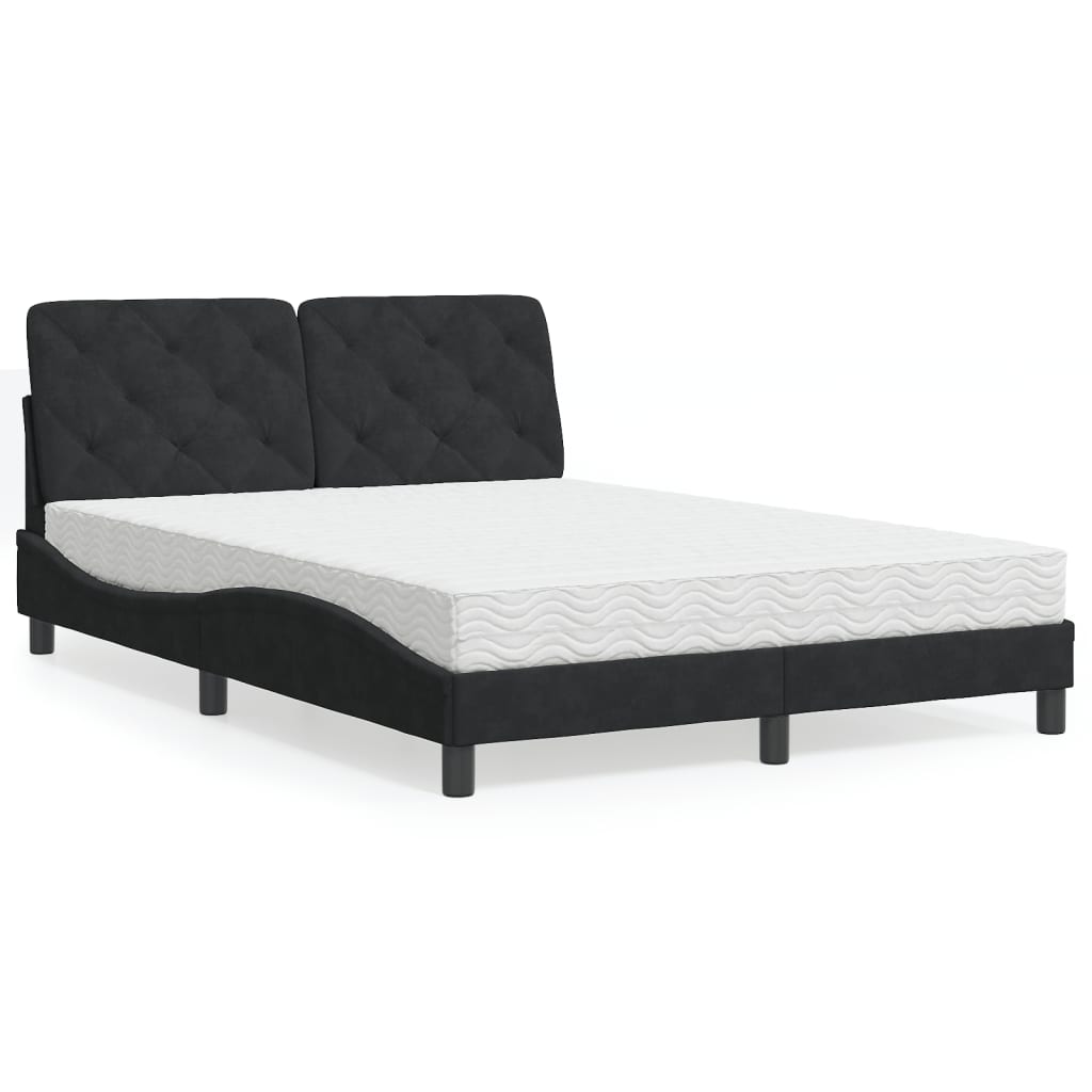 Lit avec matelas noir 140x190 cm velours - XIOS