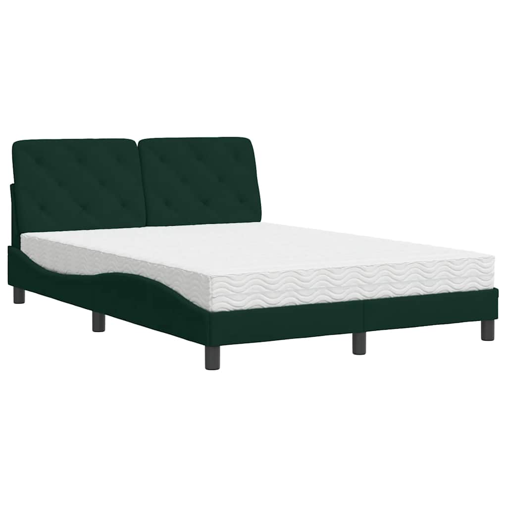 Lit avec matelas vert foncé 140x190 cm velours - XIOS