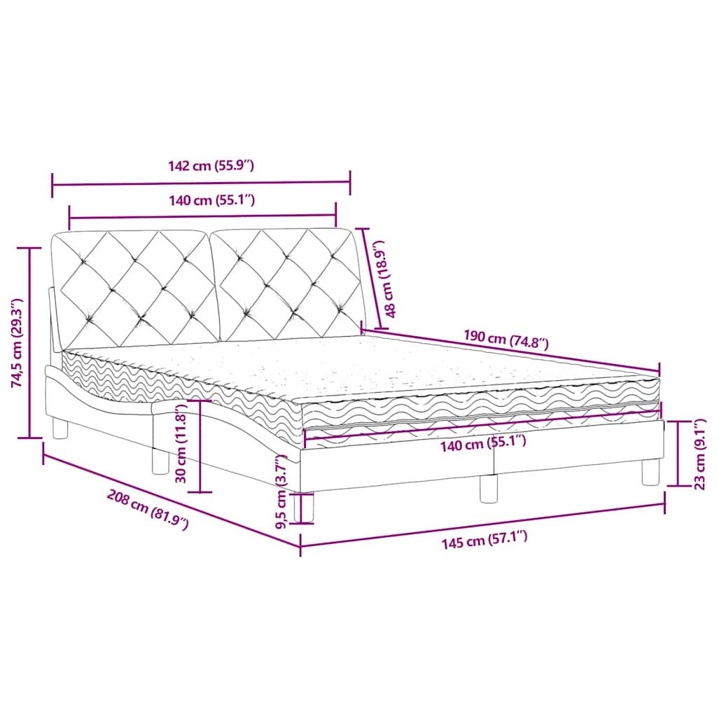 Lit avec matelas vert foncé 140x190 cm velours - XIOS