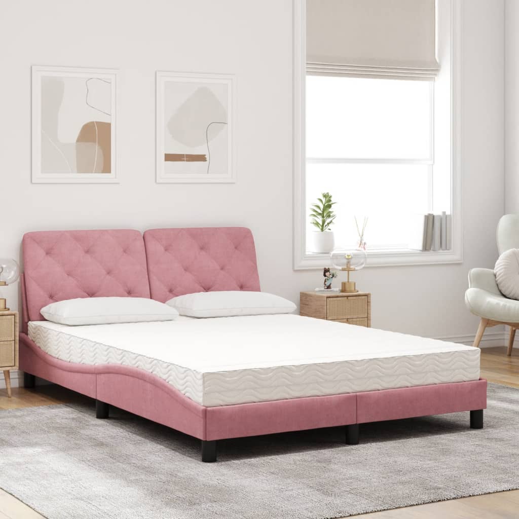 Lit avec matelas rose 140x190 cm velours - XIOS
