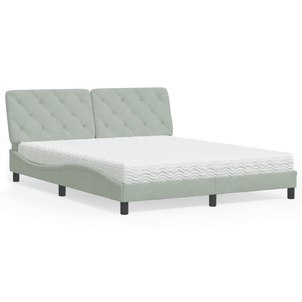 Lit avec matelas gris clair 160x200 cm velours - XIOS