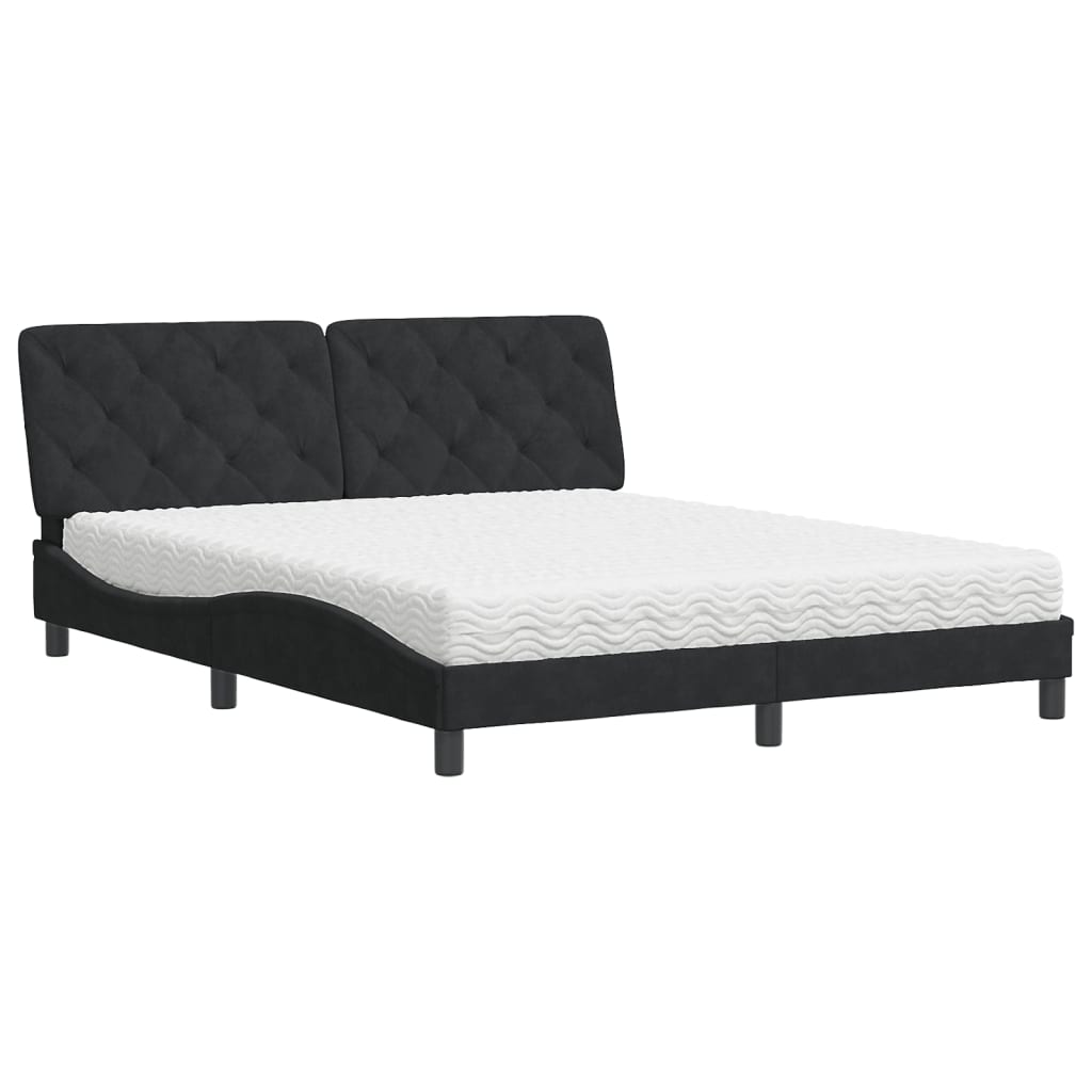 Lit avec matelas noir 160x200 cm velours - XIOS