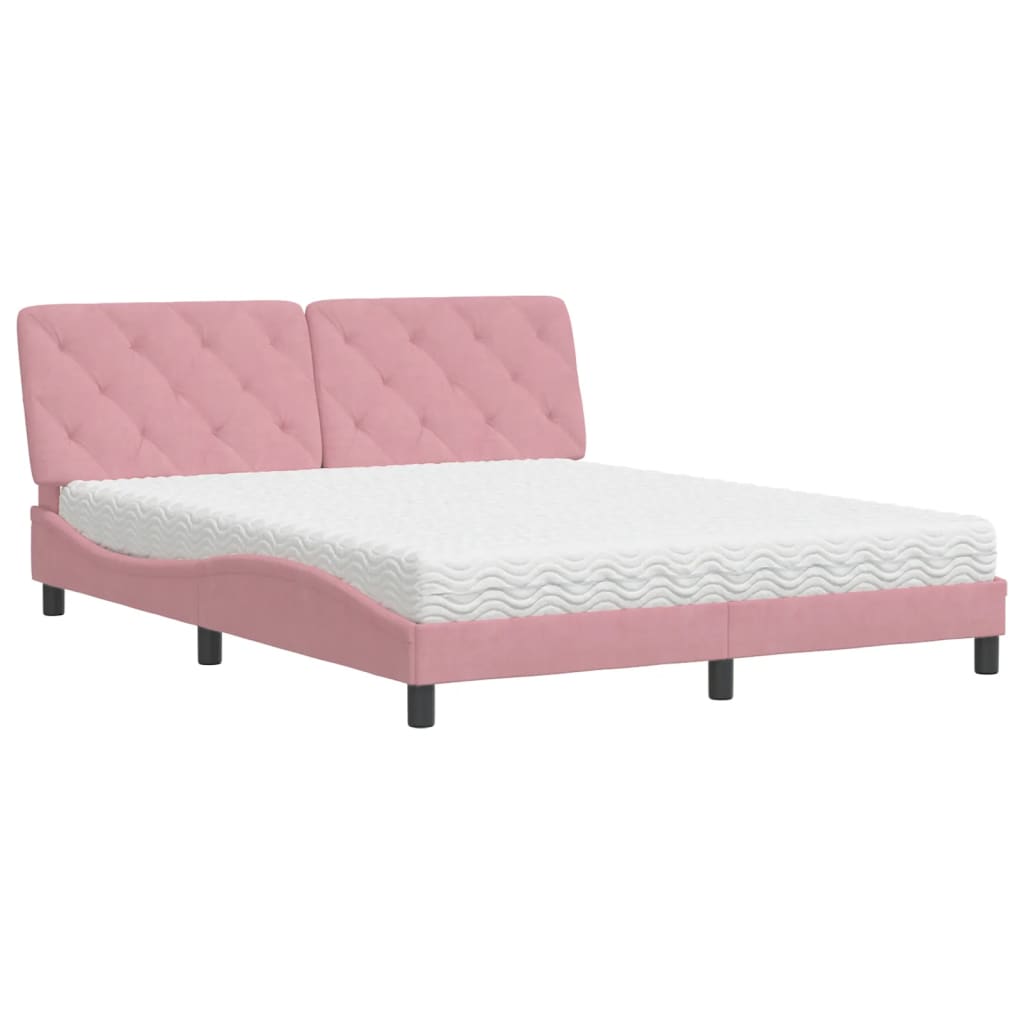 Lit avec matelas rose 160x200 cm velours - XIOS