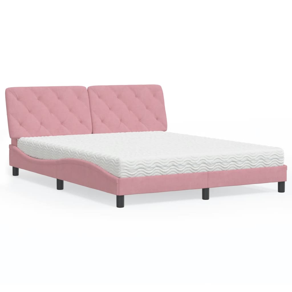 Lit avec matelas rose 160x200 cm velours - XIOS