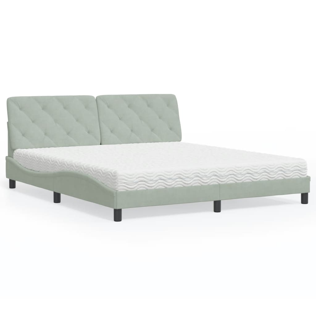 Lit avec matelas gris clair 180x200 cm velours - XIOS