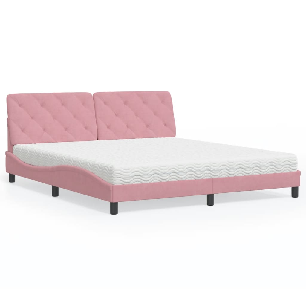 Lit avec matelas rose 180x200 cm velours - XIOS