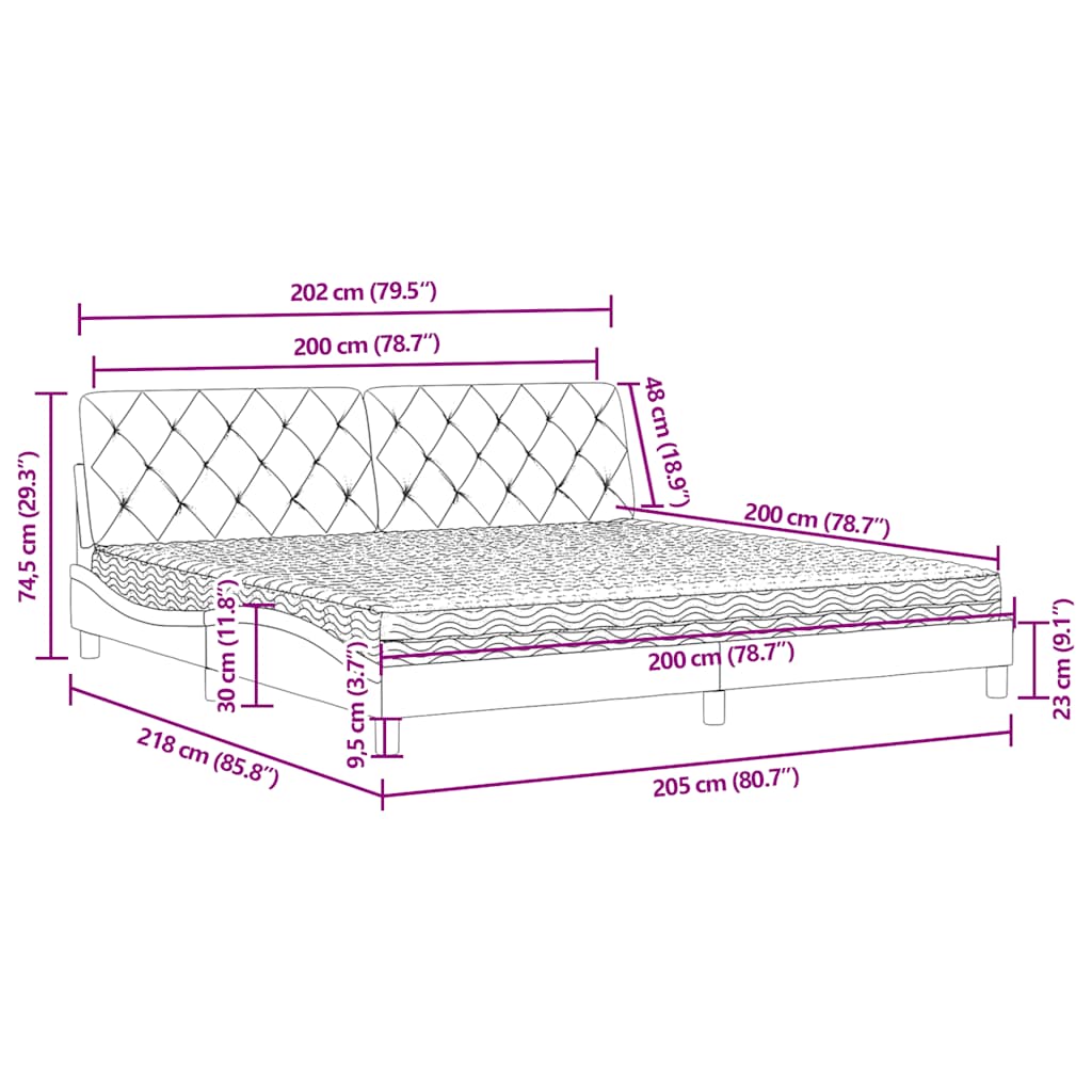 Lit avec matelas bleu 200x200 cm velours - XIOS
