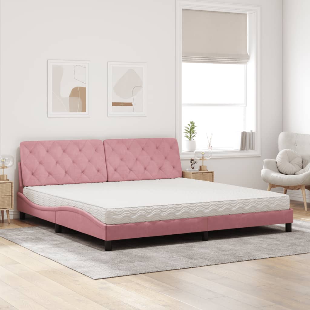 Lit avec matelas rose 200x200 cm velours - XIOS