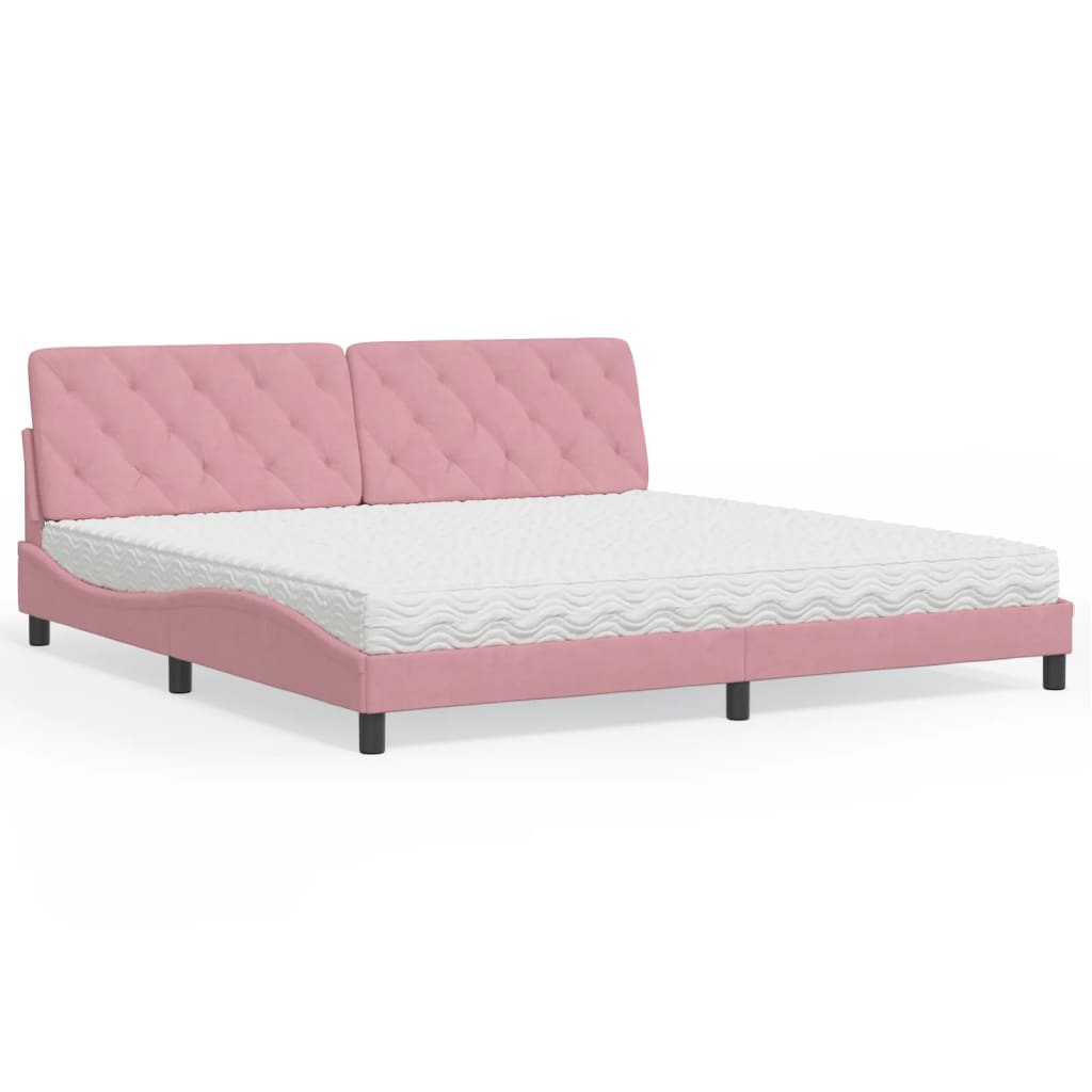 Lit avec matelas rose 200x200 cm velours - XIOS