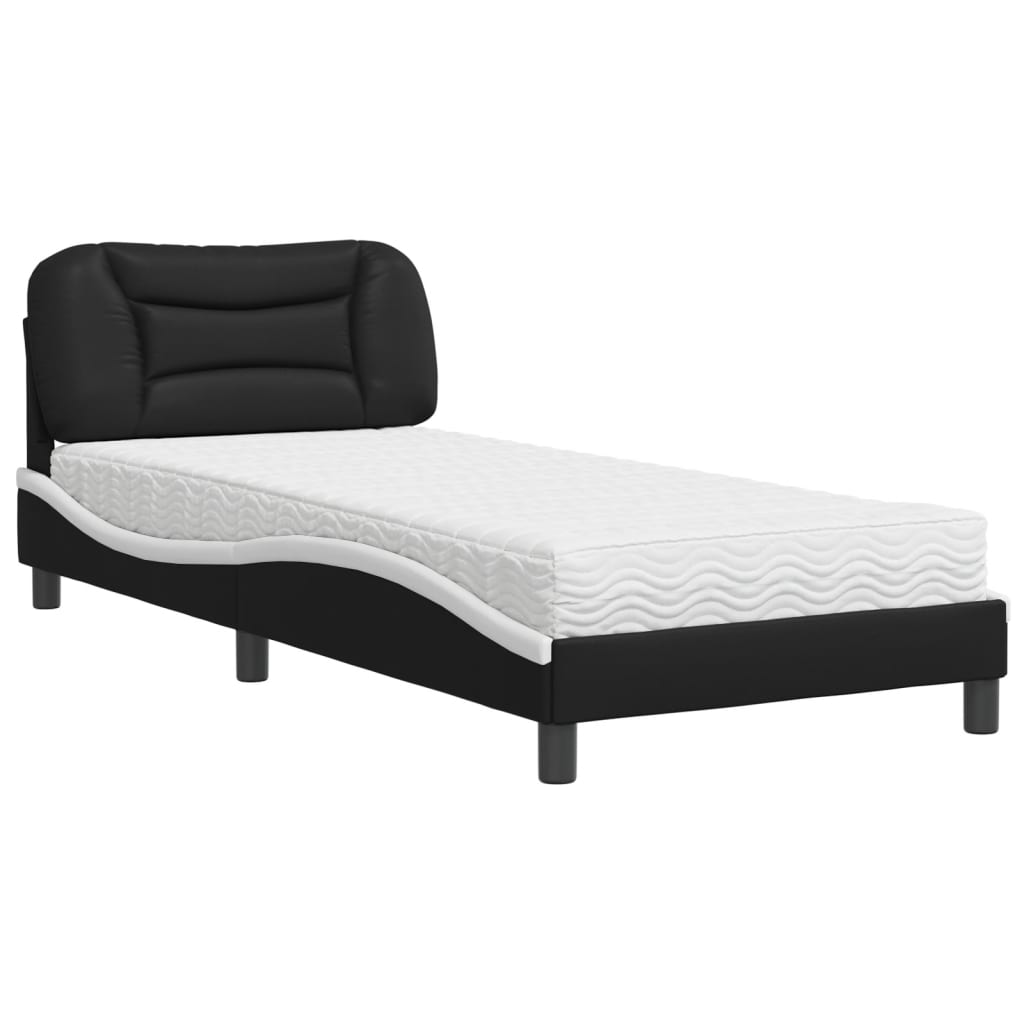 Lit avec matelas Hvar noir et blanc 80x200 cm similicuir - XIOS