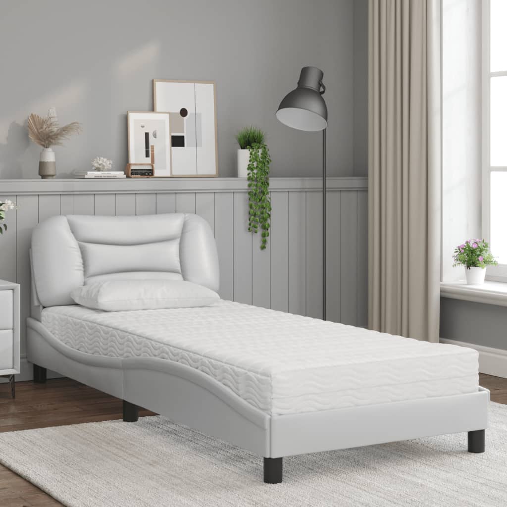 Lit avec matelas Hvar blanc 90x190 cm similicuir - XIOS