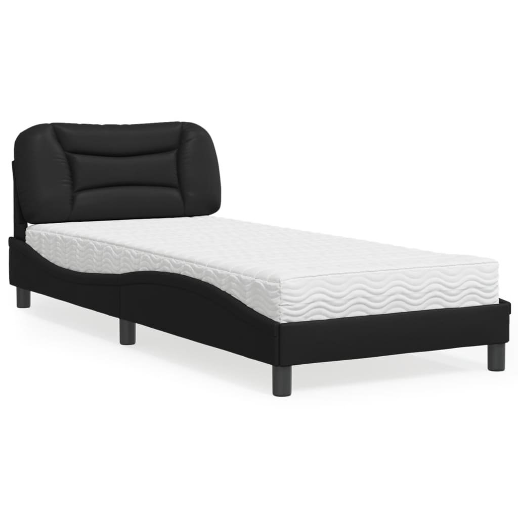 Lit avec matelas noir 90x200 cm similicuir - XIOS
