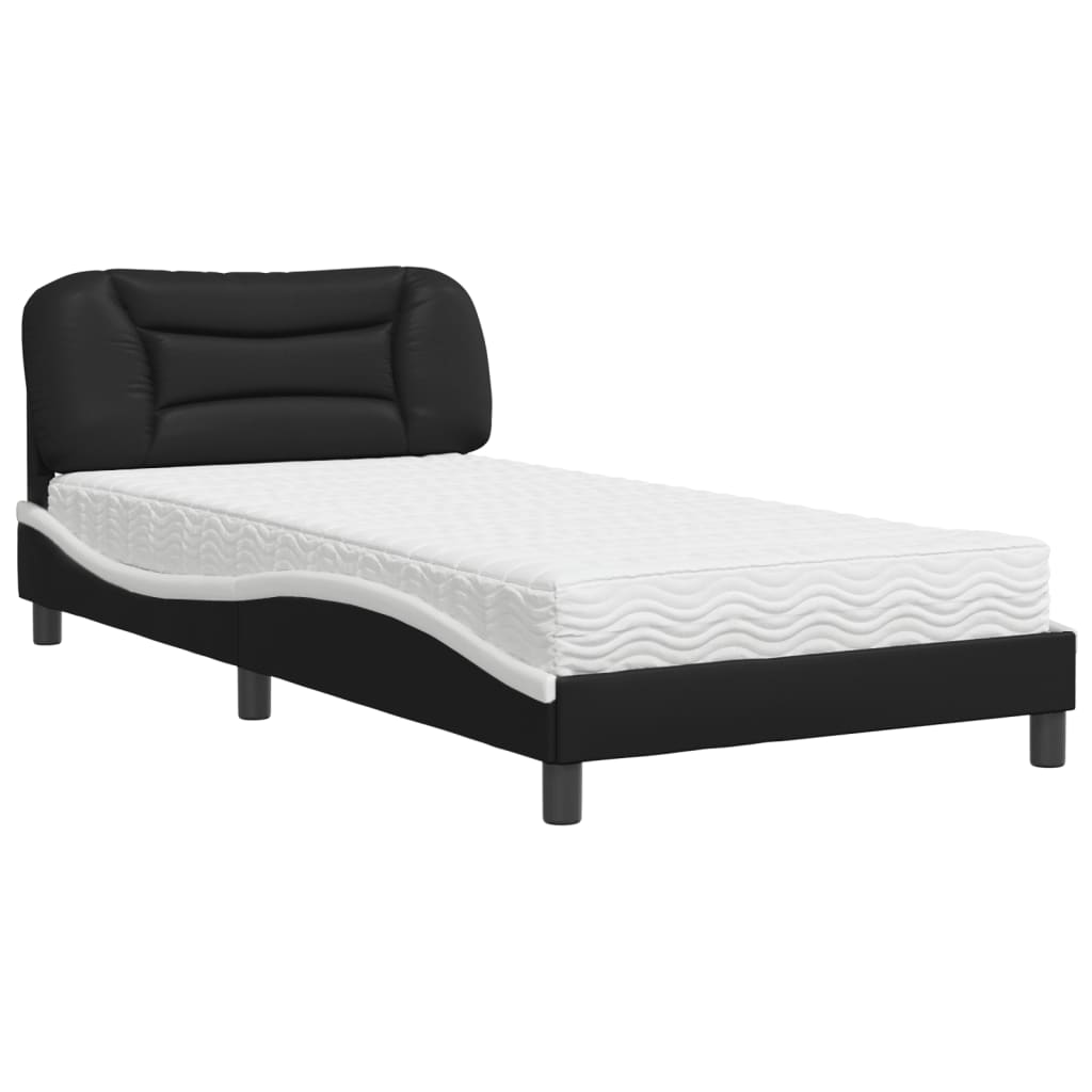 Lit avec matelas Hvar noir et blanc 100x200 cm similicuir - XIOS
