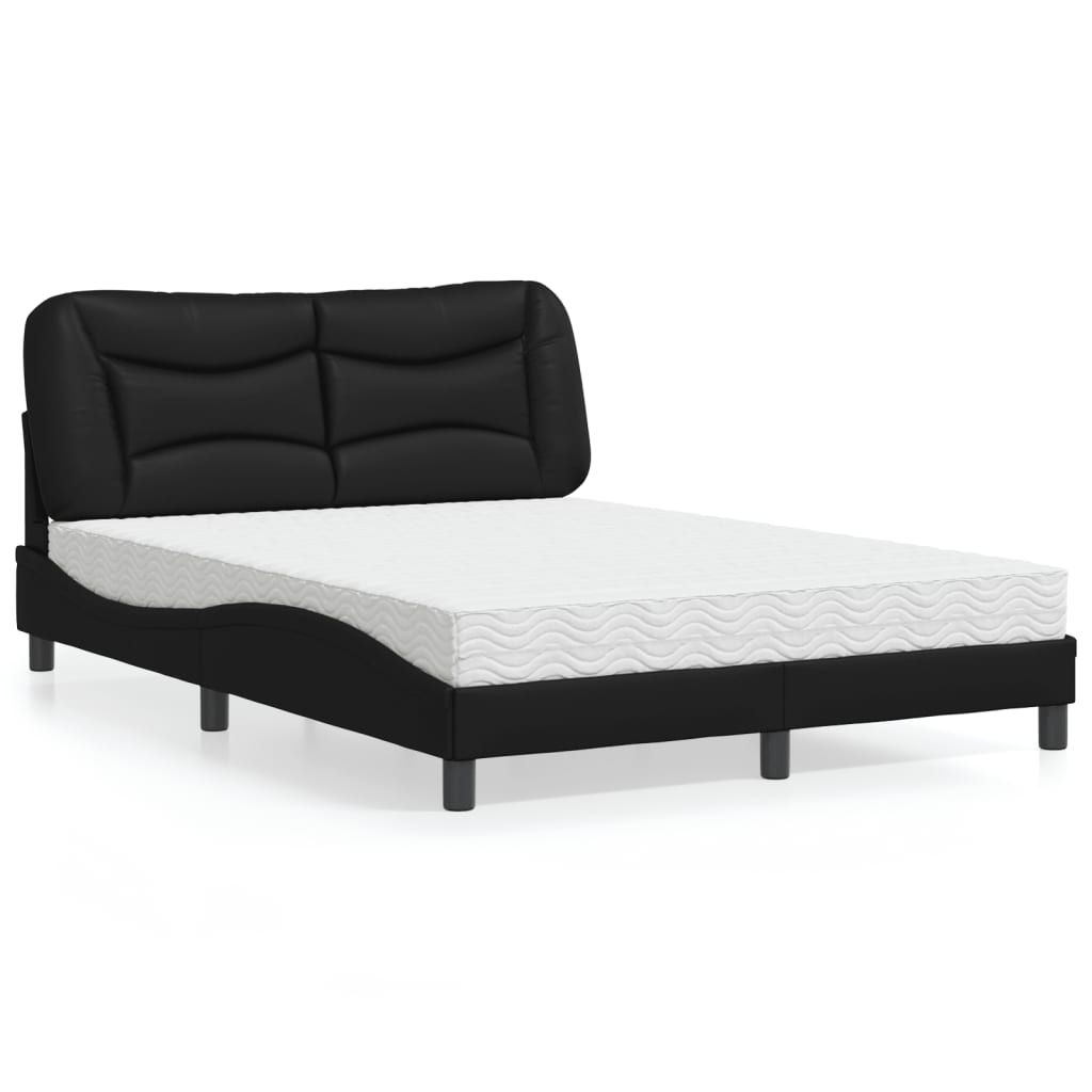 Lit avec matelas Hvar noir 140x200 cm similicuir