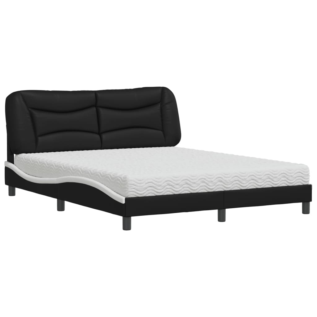 Lit avec matelas Hvar noir et blanc 160x200 cm similicuir - XIOS