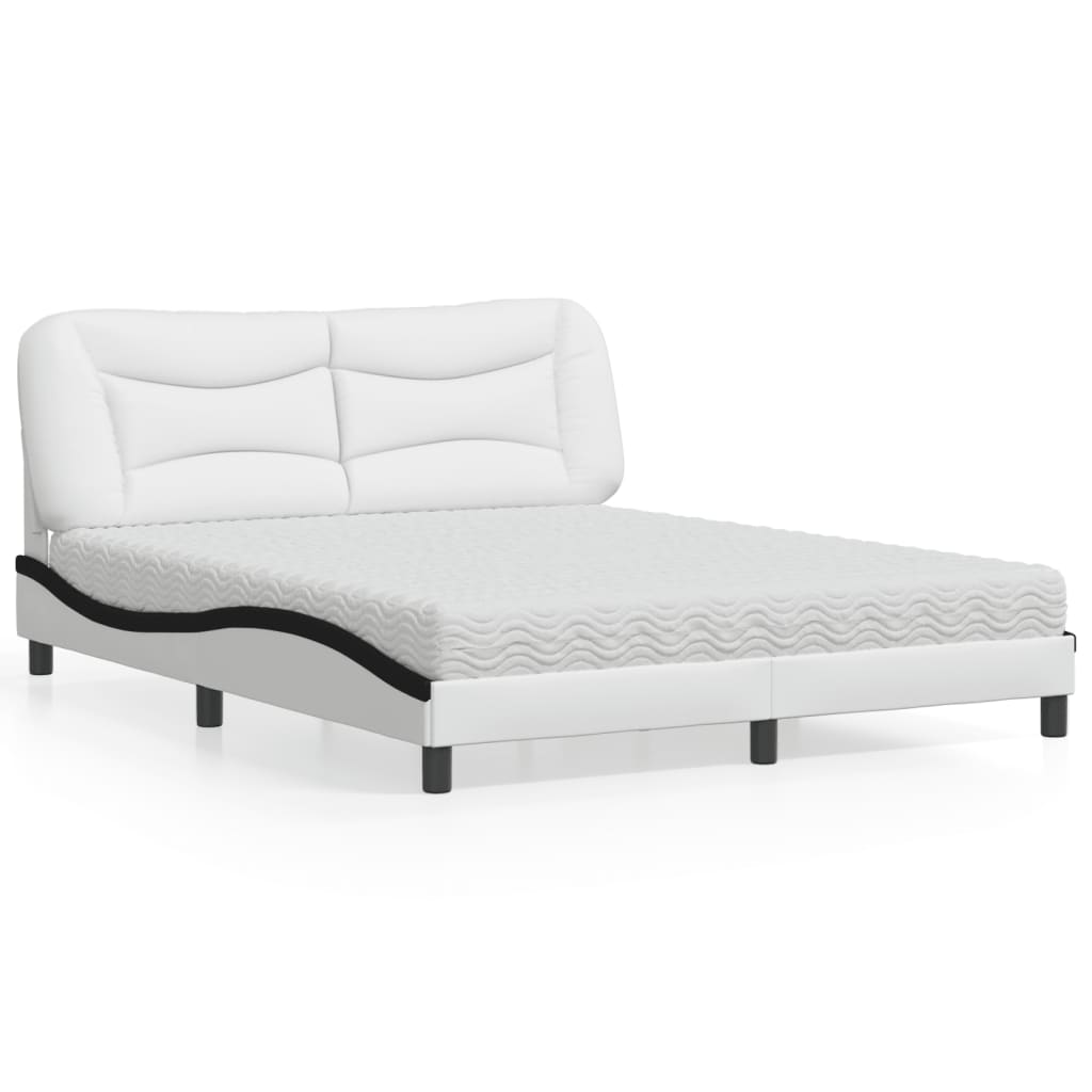 Lit avec matelas Hvar blanc et noir 160x200 cm similicuir - XIOS