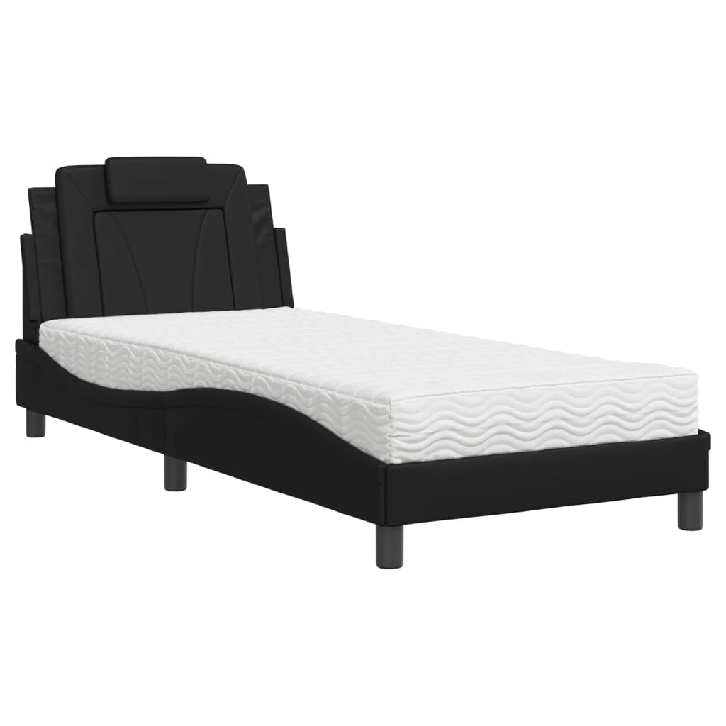 Lit Viana avec matelas noir 80x200 cm similicuir - XIOS